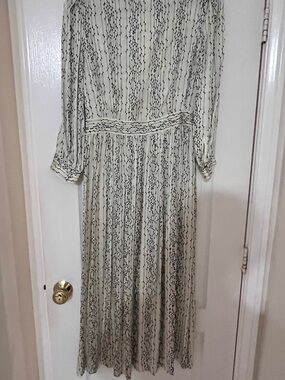 Sandro Cream and Black Printed Long-Sleeve Midi Dress